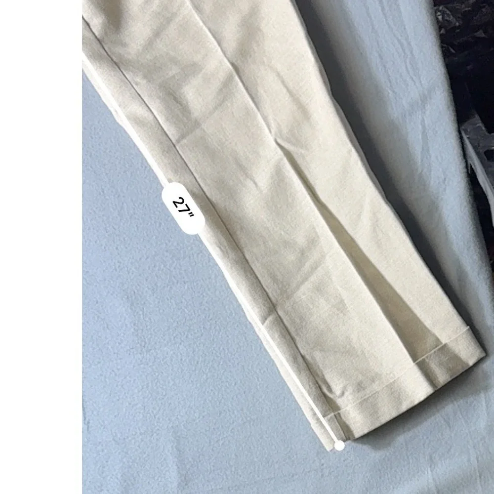 Dockers Premium Linen Cotton Pleated Relaxed Fit Cuffed Pants Beige W40 L30